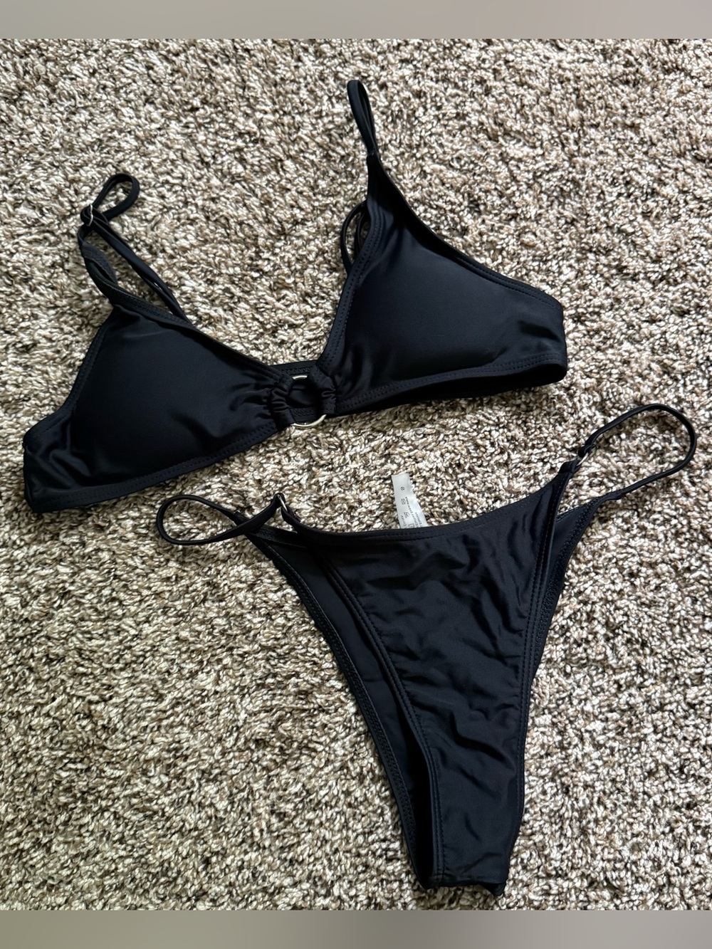 SHEIN Black Ring-Front Triangle Bikini Set